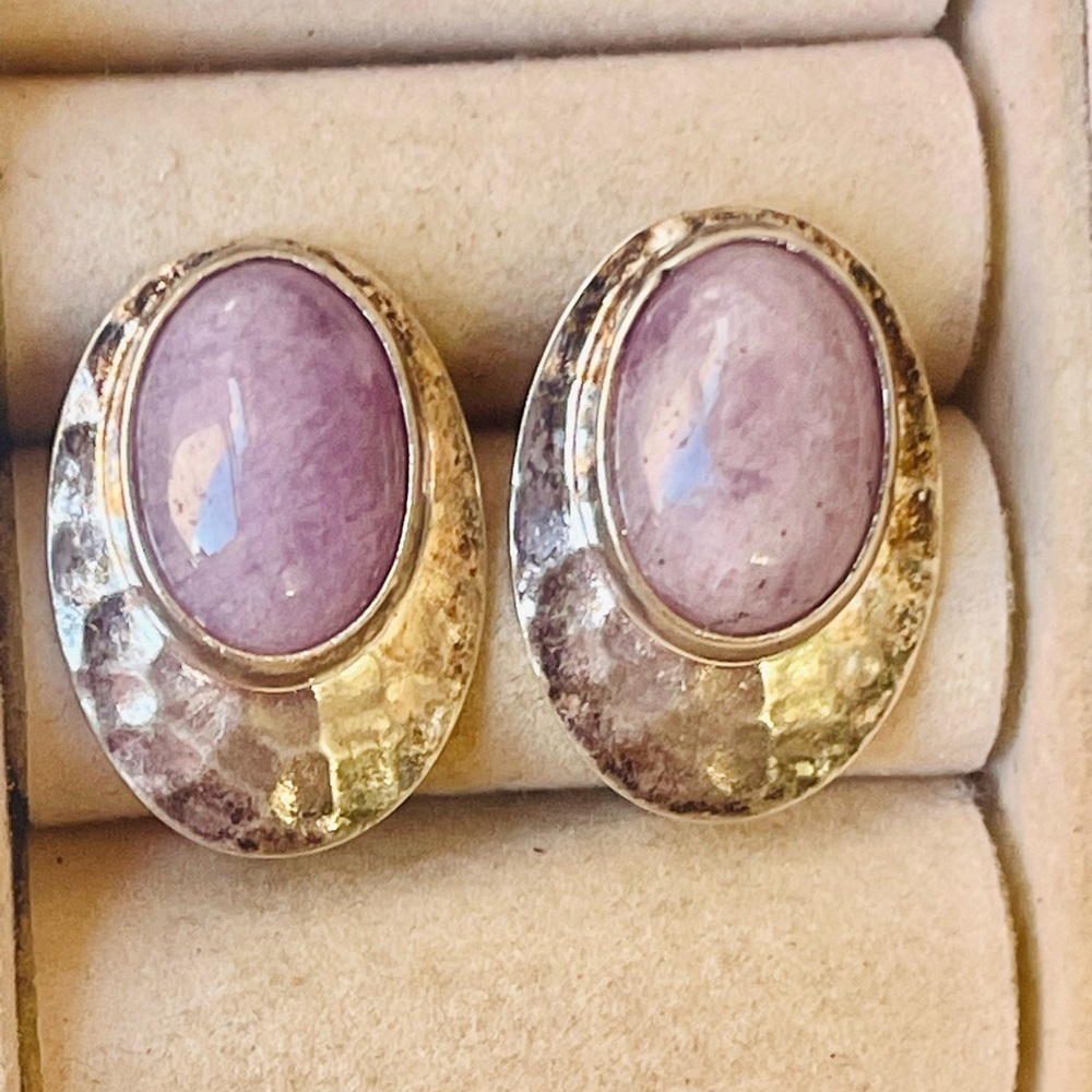 VTG Shube Dakota Southwest Oval Amethyst Cabochon Sterling Silver Earrings